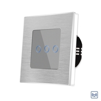 Intrerupator Triplu cu Touch din Sticla si Rama de Aluminiu LUXION, RF433, gri