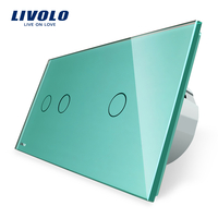 Intrerupator dublu + simplu cu touch Livolo din sticla, verde