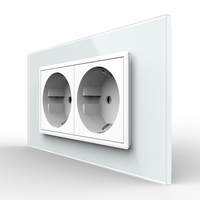 Priza dubla Livolo cu rama din sticla 4M, standard Italian, Serie noua, alb