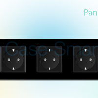 Priza cvintupla + priza TV Internet Livolo cu rama din sticla, negru