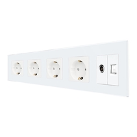 Priza Cvadrupla Schuko + TV + Internet cu Rama Din Sticla LUXION, alb