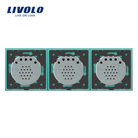 Intrerupator triplu cu touch Livolo din sticla, verde