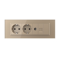 Priza Tripla cu Blank Livolo cu Rama din Sticla 2 Prize Schuko+TV/internet, Standard Italian - Serie Noua, auriu