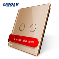 Panou intrerupator dublu cu touch Livolo din sticla, auriu