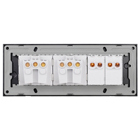 Intrerupator Dublu + 2 Prize cu Rama din Sticla LUXION, Standard Italian, 6M, negru