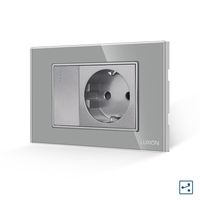 Intrerupator Simplu Cap Scara + Priza cu Rama din Sticla LUXION, Standard Italian, 3M, gri