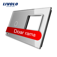 Panou intrerupator simplu cu touch si priza simpla Livolo din sticla, gri