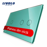 Panou intrerupator simplu+dublu cu touch Livolo din sticla, verde