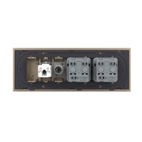 Priza Tripla cu Blank Livolo cu Rama din Sticla 2 Prize Schuko+TV/internet, Standard Italian - Serie Noua, auriu