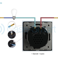 Intrerupator simplu + simplu cu touch Livolo din sticla, negru