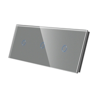 Panou Intrerupator Simplu + Simplu + Simplu cu Touch Din Sticla LUXION, gri