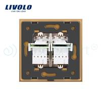 Priza dubla Telefon Livolo cu rama din sticla, auriu