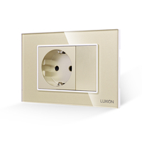 Priza Simpla si 1 Tasta Falsa cu Rama din Sticla LUXION, Standard Italian, 3M, auriu