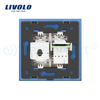 Priza dubla Telefon + Priza internet Livolo cu rama din sticla, albastru