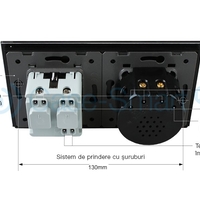 Intrerupator dublu cap scara / cap cruce + priza simpla Livolo rama din sticla, gri