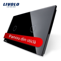Panou intrerupator simplu+simplu cu touch Livolo din sticla, negru