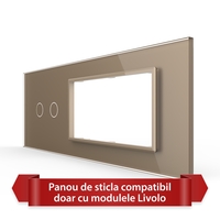 Panou Intrerupator Dublu cu 2 Prize LIVOLO din Sticla, Standard Italian - 6/7M, auriu