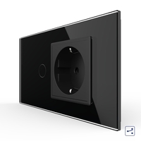 Intrerupator Simplu Cap Scara / Cruce + Priza LIVOLO cu Rama Din Sticla, Standard Italian, 4M, negru