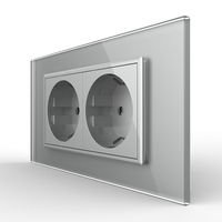 Priza dubla Livolo cu rama din sticla 4M, standard Italian, Serie noua, gri