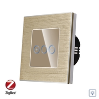 Intrerupator Simplu cu Variator cu Touch din Sticla si Rama de Aluminiu LUXION, protocol Zigbee, auriu