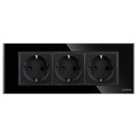 Priza Tripla cu Rama din Sticla LUXION, Standard Italian, 6M, negru