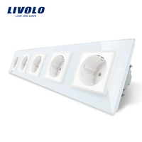 Priza cvintupla Livolo cu rama din sticla, alb