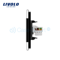 Priza dubla internet Livolo cu rama din sticla, negru