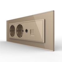Priza Tripla cu Blank Livolo cu Rama din Sticla 2 Prize Schuko+TV/internet, Standard Italian - Serie Noua, auriu