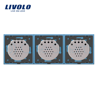 Intrerupator dublu+dublu+dublu cu touch Livolo din sticla, albastru