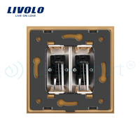 Priza dubla audio Livolo cu rama din sticla, auriu