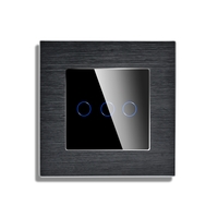 Intrerupator Triplu cu Touch din Sticla si Rama de Aluminiu LUXION, 500W, negru