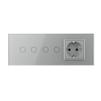 Intrerupator Dublu + Dublu + Priza LIVOLO cu Rama Din Sticla, Standard Italian, 6M, gri