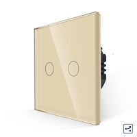 Intrerupator Dublu Cap Scara/Cruce cu Touch din Sticla LUXION, Serie A, auriu