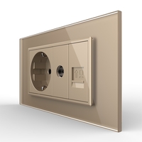 Priza Dubla Livolo cu Rama din Sticla 1 Priza Schuko+TV/internet, Standard Italian - Serie Noua, auriu