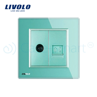 Priza dubla TV + Telefon Livolo cu rama din sticla, verde