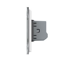 Intrerupator Simplu + Simplu cu Touch LIVOLO cu Rama Din Sticla, Standard Italian, 4M, alb