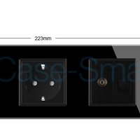 Priza tripla Livolo cu rama din sticla 2 prize simple+TV/internet, negru