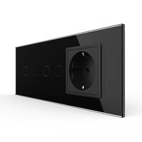 Intrerupator Dublu + Dublu + Priza LIVOLO cu Rama Din Sticla, Standard Italian, 6M, negru