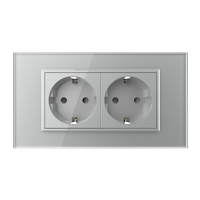 Priza dubla Livolo cu rama din sticla 4M, standard Italian, Serie noua, gri