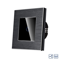 Intrerupator Simplu Cap Scara / Cruce cu Touch din Sticla si Rama de Aluminiu LUXION, RF433, negru