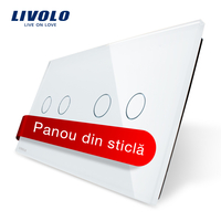 Panou intrerupator dublu+dublu cu touch Livolo din sticla, alb