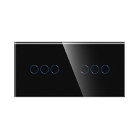 Panou Intrerupator Triplu + Triplu cu Touch Din Sticla LUXION, negru