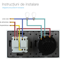 Intrerupator dublu cap scara / cap cruce + priza simpla Livolo rama din sticla, gri