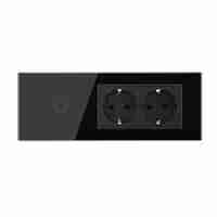 Intrerupator Simplu + 2 Prize LIVOLO cu Rama Din Sticla, Standard Italian, 6M, negru