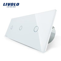 Intrerupator triplu cu touch Livolo din sticla, alb