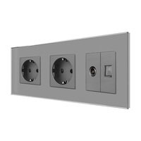 Priza Dubla Schuko + TV + Internet cu Rama Din Sticla LUXION, gri