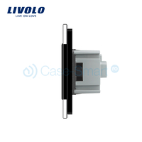 Intrerupator LIVOLO simplu cap scara / cap cruce cu touch si 2 prize din sticla, negru