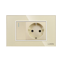 Intrerupator Simplu + Priza cu Rama din Sticla LUXION, Standard Italian, 3M, auriu