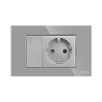 Intrerupator Simplu + Priza cu Rama din Sticla LUXION, Standard Italian, 3M, gri