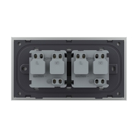 Priza dubla Livolo cu rama din sticla 4M, standard Italian, Serie noua, gri